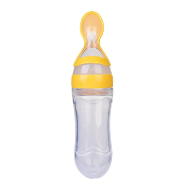 3 Ounce Pink Feeding Bottle Silicone Squeeze Food Dispensing Grinding Supplement Spoon for Infant Newborn Toddler to Drink Soup Take Medicine Have Mushy Food