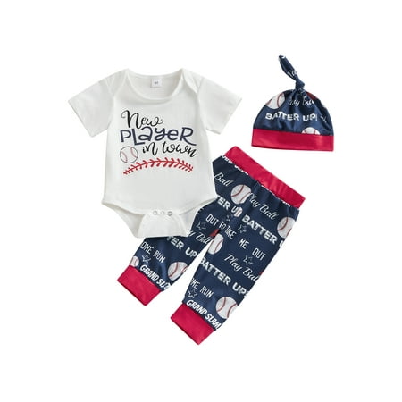 Newborn Infant Baby Boys Outfit Short Sleeve Letter Print Romper Onesie Baseball Long Pants Hat 3Pcs Casual Clothes Set
Newborn Infant Baby Boys Outfit Short Sleeve Letter Print Romper Onesie Baseball Long Pants Hat 3Pcs Casual Clothes Set