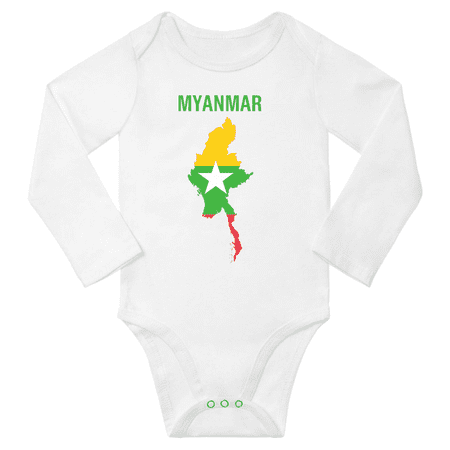 Myanmar Flag Map Baby Long Slevve Bodysuit (White 12-18 Months)