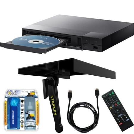 Sony BDP-S1700 Streaming Blu-ray Disc Player w\/ Stanley TV Top Media Shelf, LCD Screen Cleaning Kit and HDMI Cable Bundle
