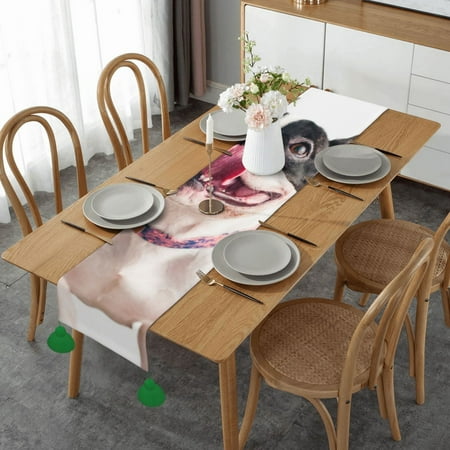 Happy Curious Dog French Bulldog Table Runner Imitation Linen Table Runner With Green Tassels For Party And Dining Room 14 x 60
Happy Curious Dog French Bulldog Table Runner Imitation Linen Table Runner With Green Tassels For Party And Dining Room 14 x 60