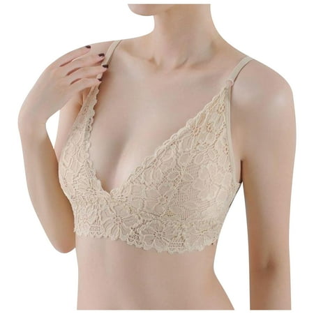 KDDYLITQ Women s BraV Neck Seamless Lace Comfort Push Up Bralette Complexion M