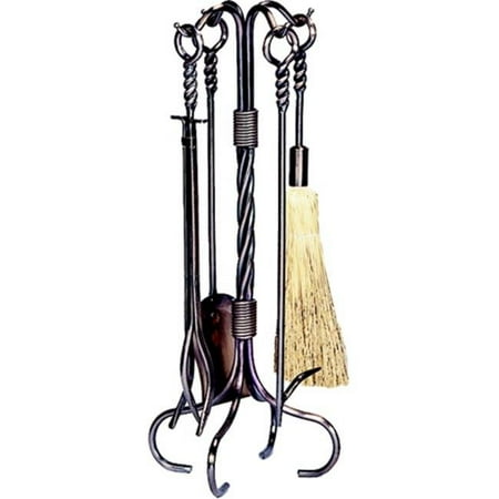 5 Pc Antique Copper W.I. Fireset With Ring/Swirl Handles