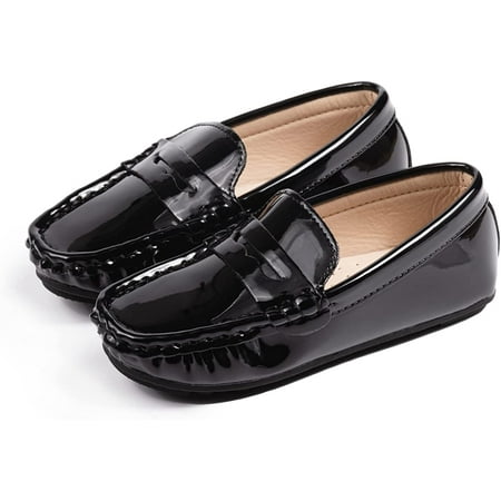 QWZNDZGR Toddler Boys Girls Loafers Soft Slip On Little Kid Oxford Dress Flats Casual Boat Shoes School Uniform Moccasin Walking Shoes