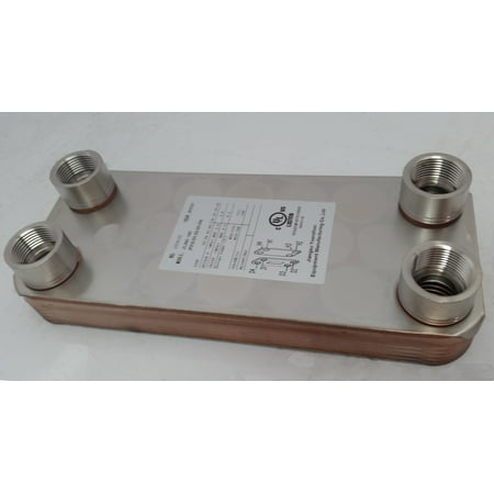20 Plate Water to Water Brazed Plate Heat Exchanger 1 FPT Ports w/ Brackets