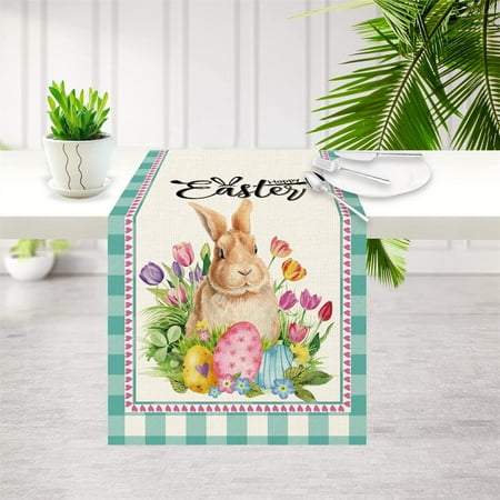 Spring Easter Table Runner Easter Decorations Cute Bunny Gnome Easter Egg Tulip