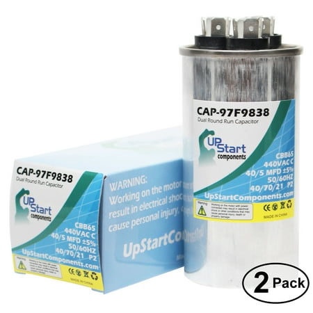 2-Pack 40 / 5 MFD 440 Volt Dual Round Run Capacitor Replacement for Armstrong / Lennox SFT44405A14 - CAP-97F9838 UpStart Components Brand
2-Pack 40 / 5 MFD 440 Volt Dual Round Run Capacitor Replacement for Armstrong / Lennox SFT44405A14 - CAP-97F9838 UpStart Components Brand