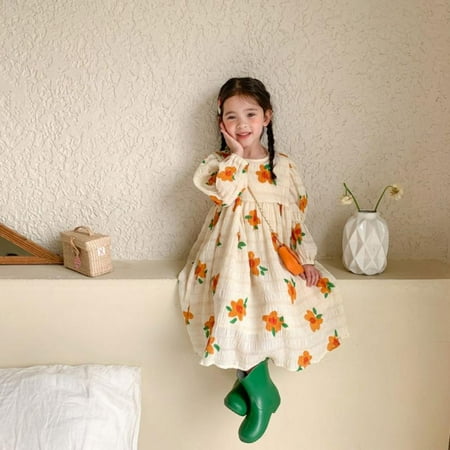 Bullpiano Children Girls Casual Dresses Baby Kids Fresh Orange Flower Dress Puff Sleeve Ruffle Dress Slightly Pleated Swing Dress
Bullpiano Children Girls Casual Dresses Baby Kids Fresh Orange Flower Dress Puff Sleeve Ruffle Dress Slightly Pleated Swing Dress