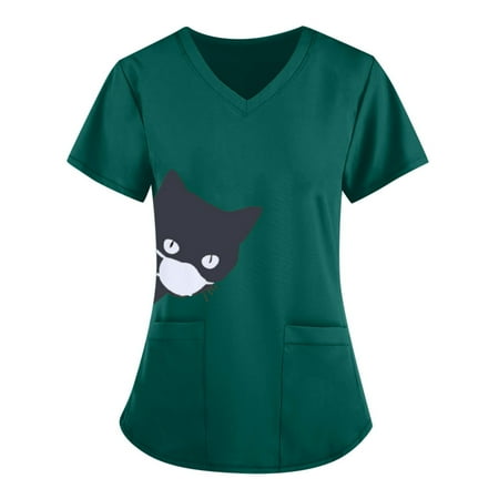 Ladies Summer Tops Women s Cute Print Short Sleeve V-neck Top Work Uniform Solid Color Pocket Top Fashion Tops for Women
Ladies Summer Tops Women s Cute Print Short Sleeve V-neck Top Work Uniform Solid Color Pocket Top Fashion Tops for Women