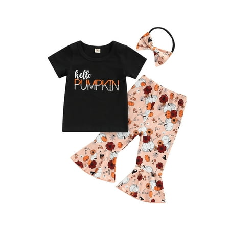 TheFound 3Pcs Toddler Baby Girls Halloween Clothes HELLO PUMPKIN Letter Print Short Sleeve T Shirt+Flared Pants+Headband Set
TheFound 3Pcs Toddler Baby Girls Halloween Clothes HELLO PUMPKIN Letter Print Short Sleeve T Shirt+Flared Pants+Headband Set