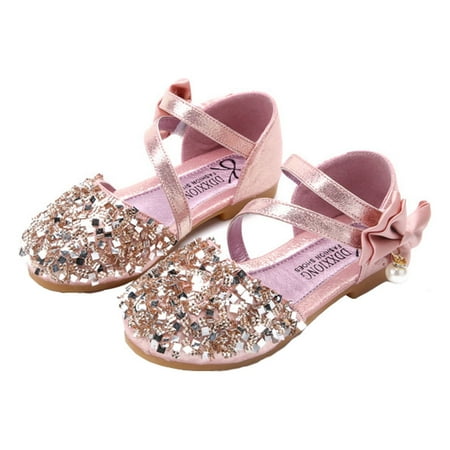 SENDKEEL Infant Kids Baby Girls Pearl Crystal Bling Bowknot Single Princess Shoes Sandals