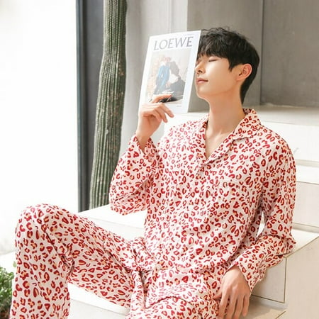 CoCopeaunt Spring and Summer Mens Silk Short-sleeved Long Trousers Cool Satin Pajamas Silk Clothes Pijama Hombre Men Silk Pajamas