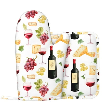 Wine Print No.J935 Oven Mitts and Pot Holders Sets with 1 Non-Slip Left Silicone Oven Mitts and 1 Heatproof Insulated Hot Pads for Kitchen Use in Cooking Baking Grilling
Wine Print No.J935 Oven Mitts and Pot Holders Sets with 1 Non-Slip Left Silicone Oven Mitts and 1 Heatproof Insulated Hot Pads for Kitchen Use in Cooking Baking Grilling