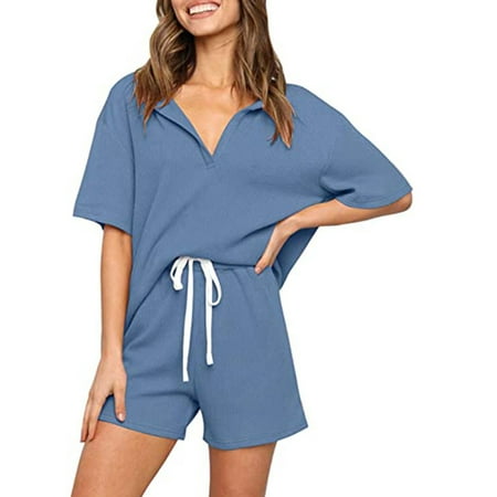 Grianlook Ladies Lounge Sets V Neck Two Piece Outfit Short Sleeve Jogger Set Women Loungewear Pajamas Casual Solid Color Sleepwear Blue 2XL
Grianlook Ladies Lounge Sets V Neck Two Piece Outfit Short Sleeve Jogger Set Women Loungewear Pajamas Casual Solid Color Sleepwear Blue 2XL