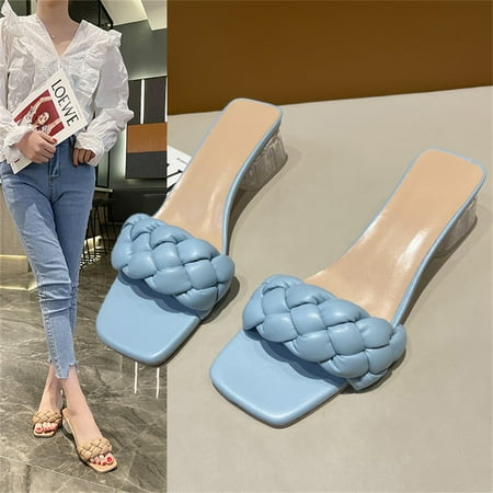 Open Toe Sandals with Square Toe Braided Heeled Sandals Lightweight for Summer 39 Blue
Open Toe Sandals with Square Toe Braided Heeled Sandals Lightweight for Summer 39 Blue