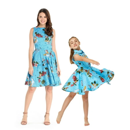 Matching Hawaiian Luau Mother Vintage Daughter Shirt Dress in Christmas Santa in Hawaii 
Matching Hawaiian Luau Mother Vintage Daughter Shirt Dress in Christmas Santa in Hawaii