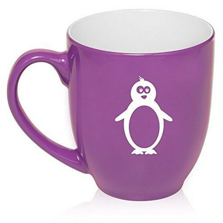 16 oz Large Bistro Mug Ceramic Coffee Tea Glass Cup Penguin (Purple)