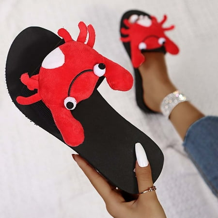 Women s Autumn And Winter Open Toe Cotton Shoes Lobster Crab Plush Home Wedge Heel Outer Wear Slippers