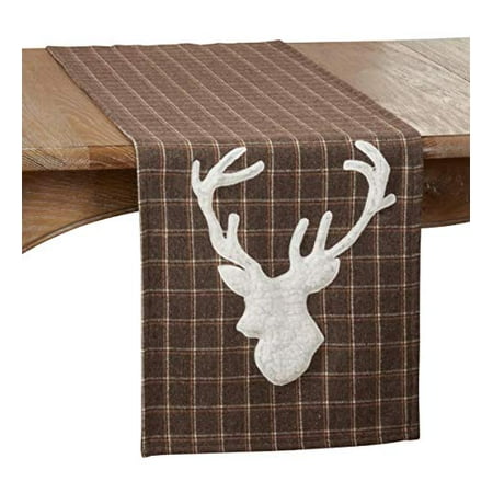 Fennco Styles Brown Lodge Plaid Reindeer Table Runner 16 W x 72 L