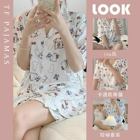 Sanrio Hello Kitty Cinnamoroll Pajamas New Summer T Shirt Shorts 2Pcs Homewear Kawaii Casual Polyester Soft Women Sleepwear Set
Sanrio Hello Kitty Cinnamoroll Pajamas New Summer T Shirt Shorts 2Pcs Homewear Kawaii Casual Polyester Soft Women Sleepwear Set