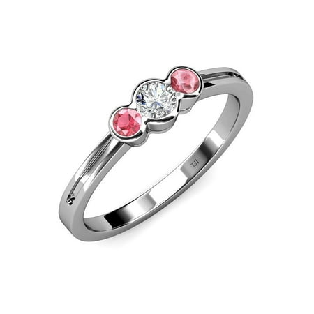 Diamond (SI2-I1 G-H) and Pink Tourmaline Three Stone Ring 0.52 ct tw in 14K White Gold.size 4.5
Diamond (SI2-I1 G-H) and Pink Tourmaline Three Stone Ring 0.52 ct tw in 14K White Gold.size 4.5