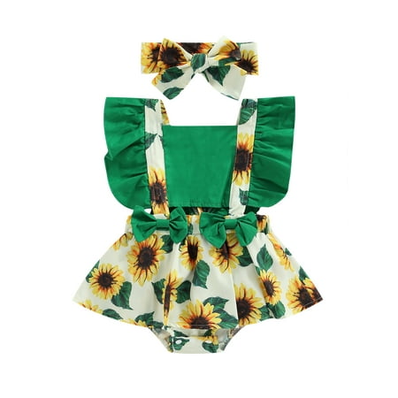 Suanret Newborn Baby Girls Sunflower Print Short Sleeve Summer Romper Bodysuit+Headbaand 2Pcs Set Green 6-12 Months
Suanret Newborn Baby Girls Sunflower Print Short Sleeve Summer Romper Bodysuit+Headbaand 2Pcs Set Green 6-12 Months