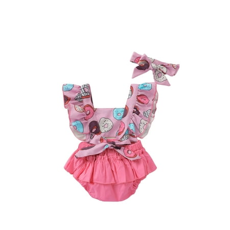 Jkerther 2Pcs Infant Baby Girls Summer Outfits Cute Doughnut Print Ruffle Sleeve Romper with Headband Set
Jkerther 2Pcs Infant Baby Girls Summer Outfits Cute Doughnut Print Ruffle Sleeve Romper with Headband Set