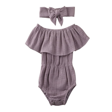 Toddler Infant Baby Girls Summer Clothes Set Ruffle Off Shoulder Solid Color Romper + Bow-knot Headband 2Pcs Outfits 0-24 Months
Toddler Infant Baby Girls Summer Clothes Set Ruffle Off Shoulder Solid Color Romper + Bow-knot Headband 2Pcs Outfits 0-24 Months