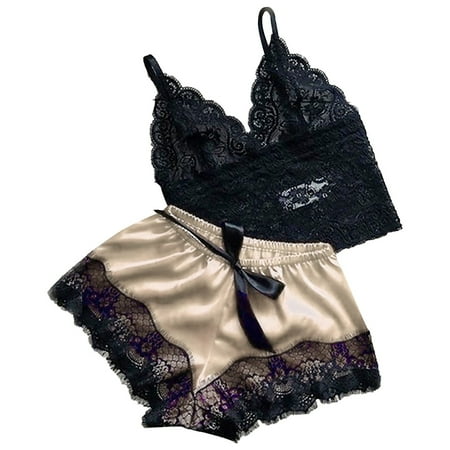 

Women Lingerie sexy Pajama Set Loungewar Floral Lace Cami Top Shorts Set Sleepwear V Neck Pj Lace Nightwear 2pcs Underwear Pajamas for Women