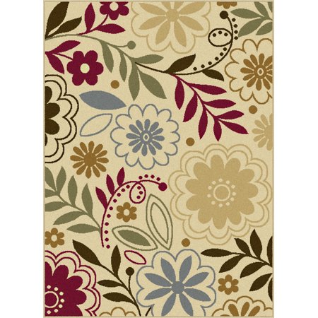 Potenza Buhl Area Rugs - 4542 Contemporary Beige Flowers Leaves Daisies Vines Rug