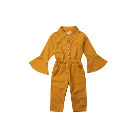 EWODOS Baby Girls Solid Color Romper Flare Long Sleeve Jumpsuit Button Down Overalls
EWODOS Baby Girls Solid Color Romper Flare Long Sleeve Jumpsuit Button Down Overalls