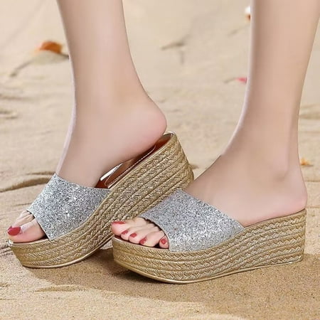 ZHELIYO Women s sandals Women Sandals Summer New Pattern Sequins Fashion Wedge Comfortable Versatile Slip On Shoes Silver 7.5
ZHELIYO Women s sandals Women Sandals Summer New Pattern Sequins Fashion Wedge Comfortable Versatile Slip On Shoes Silver 7.5
