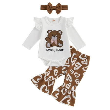 Suealasg Baby Girls Outfit 3Pcs Newborn Girls Spring Fall Clothes 3 6 12 18 24 Months Infant Girls Bear Print Long Sleeve Romper Heart Print Flare Pants Headband
Suealasg Baby Girls Outfit 3Pcs Newborn Girls Spring Fall Clothes 3 6 12 18 24 Months Infant Girls Bear Print Long Sleeve Romper Heart Print Flare Pants Headband