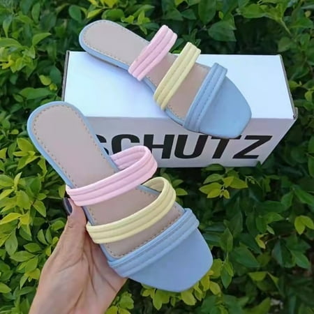 Herrnalise Casual Candy Colorblock Flat Slippers Women Shoes Rollback