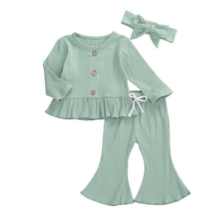 Kiapeise Baby Toddler Girls 3 Pcs Knit Outfits Long Sleeve Buttons Round Neck Ruffle Top + Long Flared Pant + Headband
Kiapeise Baby Toddler Girls 3 Pcs Knit Outfits Long Sleeve Buttons Round Neck Ruffle Top + Long Flared Pant + Headband