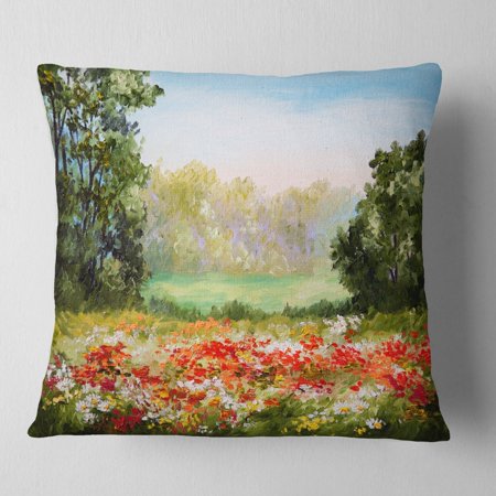 DESIGN ART Designart 'Poppy Field with Sky' Landscape Printed Throw Pillow