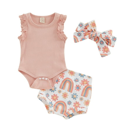 Baby Girl Summer Rompers Set Ribbed Sleeveless Jumpsuit and Casual Rainbow/ Butterfly Print Shorts Headband 0-18 Months
Baby Girl Summer Rompers Set Ribbed Sleeveless Jumpsuit and Casual Rainbow/ Butterfly Print Shorts Headband 0-18 Months