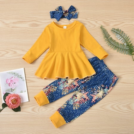Augper Baby Girl Clothes Long Sleeve Fall Winter Clearance Newborn Infant Baby Girls Solid Tops + Floral Print Pants +Headbands Sets Yellow
Augper Baby Girl Clothes Long Sleeve Fall Winter Clearance Newborn Infant Baby Girls Solid Tops + Floral Print Pants +Headbands Sets Yellow