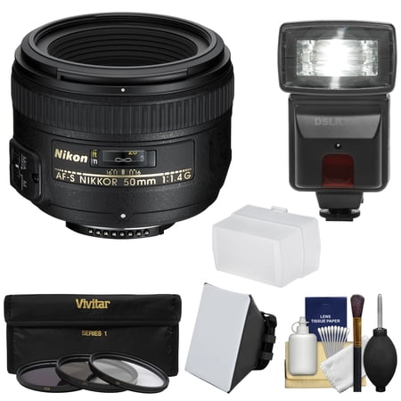 Nikon 50mm f\/1.4G AF-S Nikkor Lens = 3 Filters + Flash & 2 Diffusers + Kit for D3200, D3300, D5300, D5500, D7100, D7200, D750, D810 Cameras
