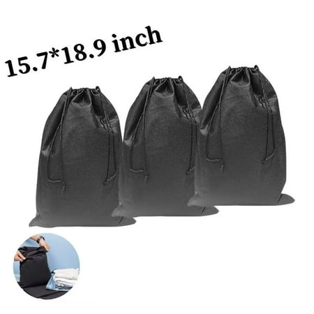 3 Pcs Non-Woven Shoe Bag with Drawstring Beam Mouth Design for travel/carrying Black