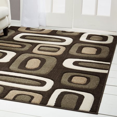 Dark Brown Hand Carved Area Rug Blocks Squares Abstract Floor Dcor Carpet