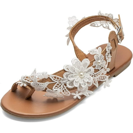 

Women s Sandals Flat Clip Toe Casual Lace Floral Beach Flip Flop Comfy Shoes Summer Elegant Toe Ring Roman Sandals Comfy Dress