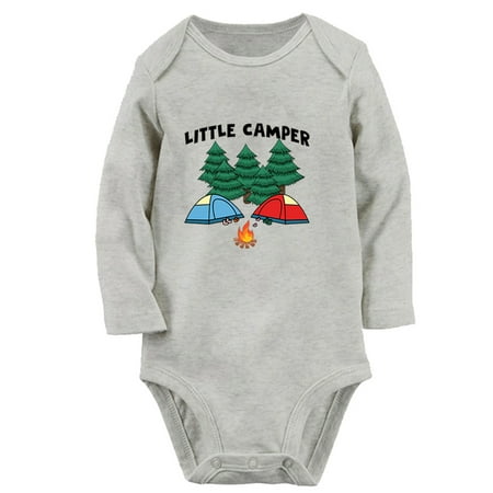 Little Camper Funny Rompers Newborn Baby Unisex Bodysuits Infant Jumpsuits Toddler 0-12 Months Kids Long Sleeves Oufits (Gray 0-6 Months)