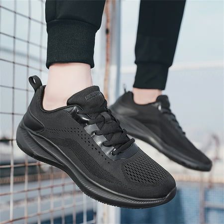 

Men Solid Color Mesh Lace Up Casual Shoes Comfortable Breathable Soft Sole Sneakers Black 8.5