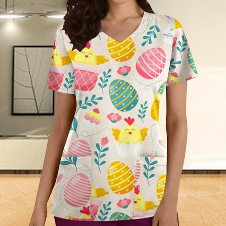 Ozmmyan Womens Tops Easter Day Scrubs for Women Fashion Woman Solid V--Neck Short Sleeve T-Shirt Printing Loose Blouse Tops
Ozmmyan Womens Tops Easter Day Scrubs for Women Fashion Woman Solid V--Neck Short Sleeve T-Shirt Printing Loose Blouse Tops