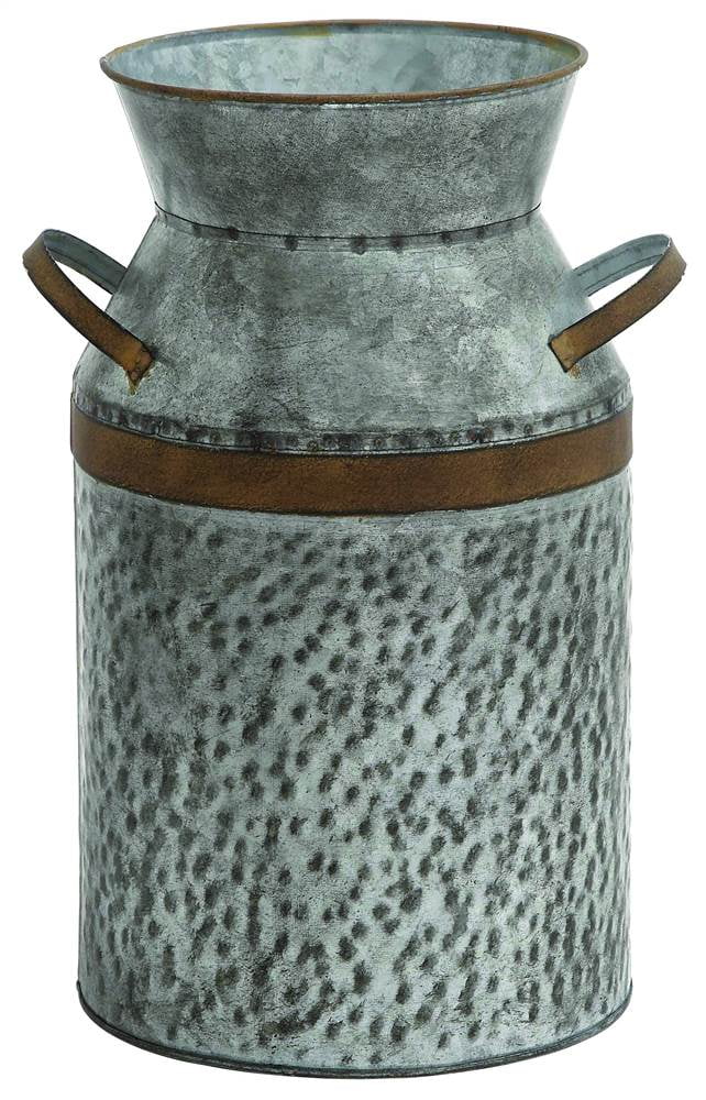 Large Aged Galvanized Milk Can with Rust Trim and handles