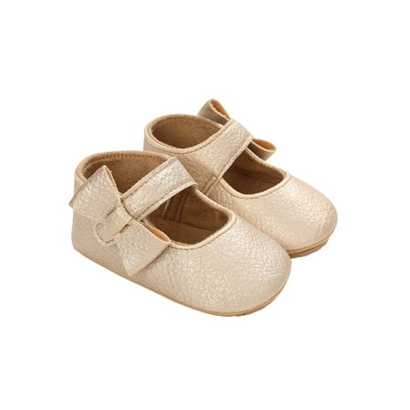 Baby Girl Bow Crib Shoes Soft Sole Mary Jane Flats with Non-Slip Bottom