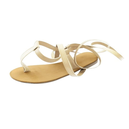 Lyinloo Women Summer Open-Toe Strap Roman Wind Straps Toe Flat Sandals Shoes Large Size Gold 39
