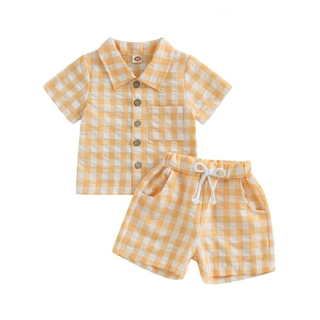 Musuos Toddler Boys Summer Outfits Plaid Pocket Turn-Down Collar Short Sleeve Shirts and Elastic Waist Shorts 2Pcs Clothes Set
Musuos Toddler Boys Summer Outfits Plaid Pocket Turn-Down Collar Short Sleeve Shirts and Elastic Waist Shorts 2Pcs Clothes Set
