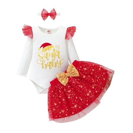 Coduop Baby Girls 3Pcs Christmas Outfits Long Sleeve Romper + Bow Tutu Skirt + Headband Set
Coduop Baby Girls 3Pcs Christmas Outfits Long Sleeve Romper + Bow Tutu Skirt + Headband Set
